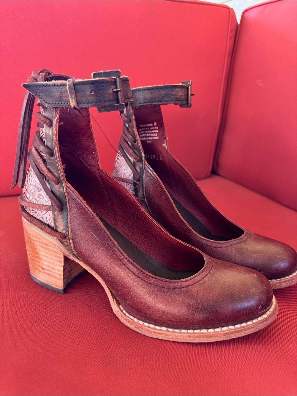 Freebird by Steven Burgundy Leather Ankle-Strap with Embossed Back (Raeanne)